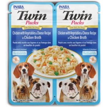 Inaba Foods Dog Twin - Лакомство за кучета, Пилешки бульон с пиле, сирене и зеленчуци, 2 броя х 40 грама, Япония EUD803