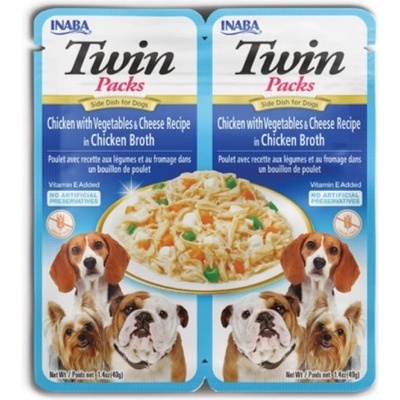 Inaba Foods Dog Twin - Лакомство за кучета, Пилешки бульон с пиле, сирене и зеленчуци, 2 броя х 40 грама, Япония EUD803