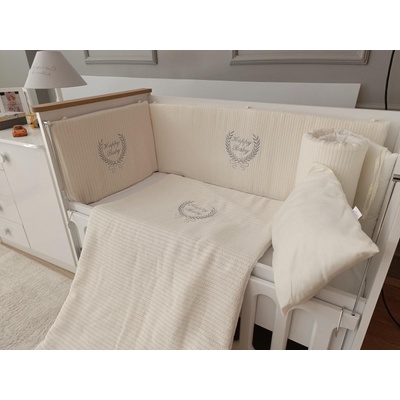 Babyhome Луксозен комплект за бебешко легло с релефен памук 9 части Цвят КРЕМ (yuar34)