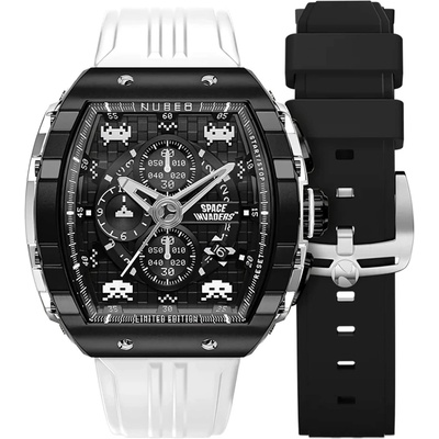 Nubeo Мъжки часовник Nubeo Magellan Chronograph Space Invaders - Lunar Black Limited (NB-6024-SI-09)