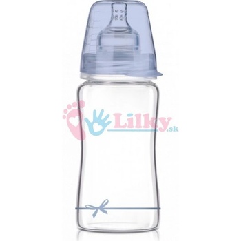 LOVI sklenená fľaštička Diamond Glass mašlička modrá 250 ml