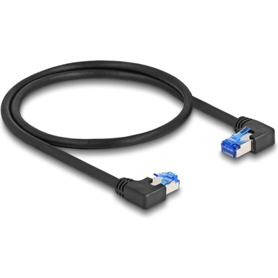 Delock RJ45 мрежов кабел Cat. 6A S/FTP десен / ляв, извит, 0, 5 m, черен