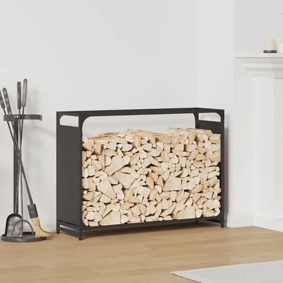 vidaXL Стойка за дърва, черна, 90x28x65 см, студеновалцувана стомана (864203)
