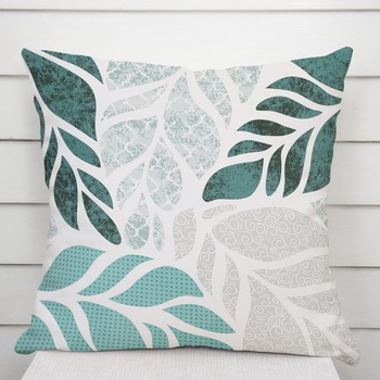 Biante bavlna Sandra SA-572 Sivo-modrozelené abstraktné listy na bielom 40 x 60 cm