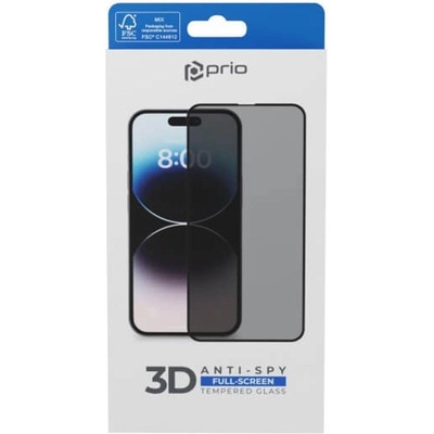 Prio Затъмняващ Стъклен Протектор за iPhone 15 Pro, Prio 3D Privacy Tempered Glass, Черен (4067397032744)