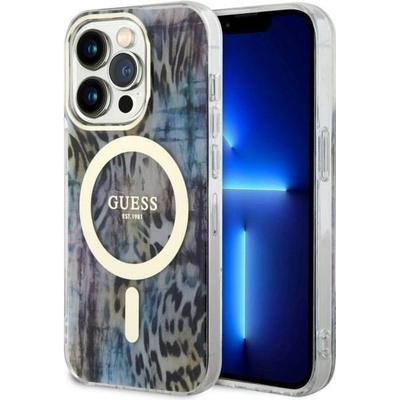 GUESS Кейс Guess GUHMP14LHLEOPWB за iPhone 14 Pro 6.1", син / син, твърд, Leopard MagSafe (GUE002772-0)