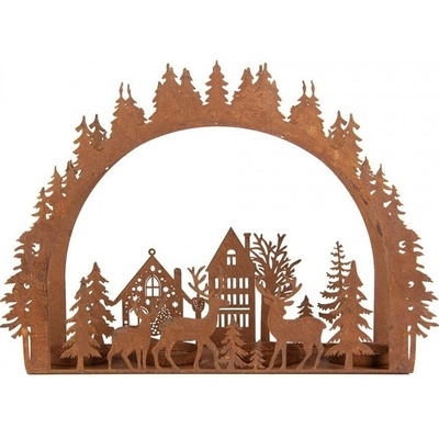 Clayre & Eef Rezavý kovový vánoční svícen na 4 čajové svíčky Brocante rust - 32*9*23 cm - Clayre & Eef