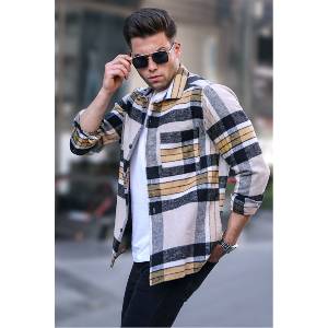 Madmext Мъжка Regular Fit риза 5555 - Черно-Жълта #357857 (357857_Жълт)