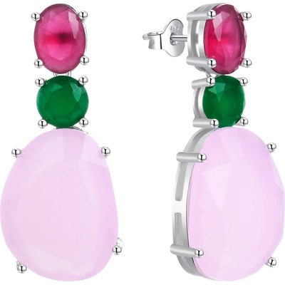 AGATO Stylové visací stříbrné náušnice s barevným sklem AGT-E014PC