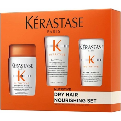 Kérastase Nutritive Discovery pre suché vlasy šampón Bain satin Riche 80 ml + kondicionér Lait Vital 75 ml + mlieko Nectar Thermique 50 ml darčeková sada