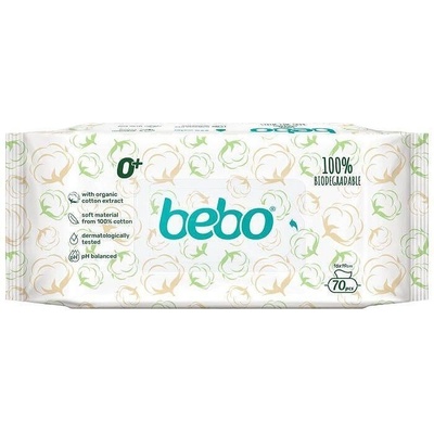 Bebo Биоразградими влажни кърпички Bebo - С 99% вода, 70 броя + 10 броя подарък (1385)