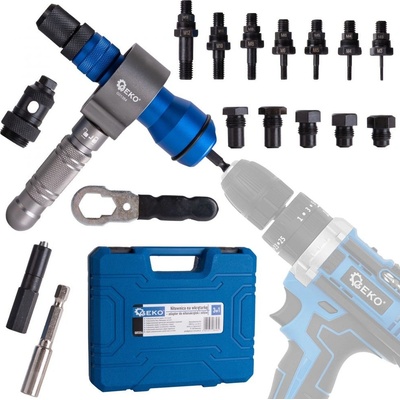 GEKO Nástavec nýtovací na vrtačku, sada pro matice M3-M12 a trhací nýty 2.4-6.4mm G01354