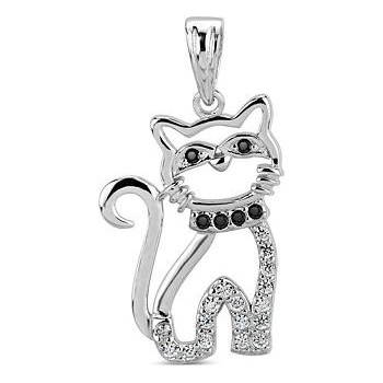 SILVEGO Strieborný prívesok mačky s mikro zirkónmi JJJ0667