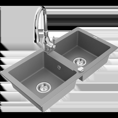 Mario гранитна мивка с 2 камери и кухненски смесител Savita, сива - 6504-71-672601-00 (6504-71-672601-00)