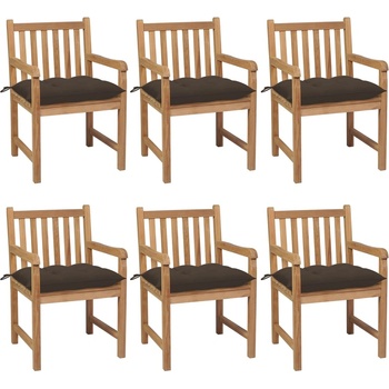 vidaXL Градински столове 6 бр с възглавници таупе тиково дърво масив (3073054)