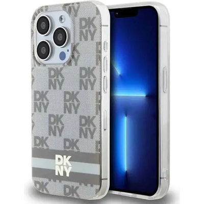 DKNY Кейс DKNY IML Checkered Mono Pattern & Printed Stripes MagSafe за iPhone 15 Pro, бежов (3666339269517)