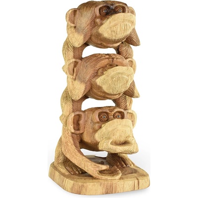 Dřevěná soška Tři moudré opice 40 cm - var. A - dvoubarevná