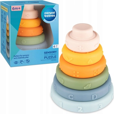 Canpol Babies Senzorická kruhová skládací pyramida - 6 ks - pestrobarevná