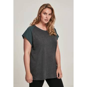 Urban Classics Дамска тениска с реглан ръкави в тъмносиво и тъмнозелено Urban Classics Ladies Contrast Raglan Tee charcoal/bottlegreen UB-TB1913-02251 - Тъмносив, размер S