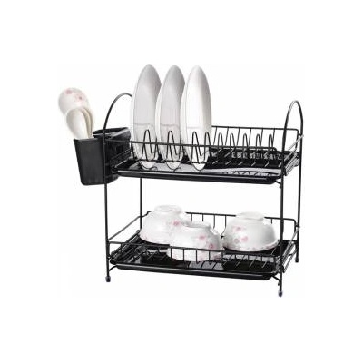Rosberg Сушилник за съдове Rosberg, 34 см, С 2 тави, Поставка за прибори, Черен, R53000E