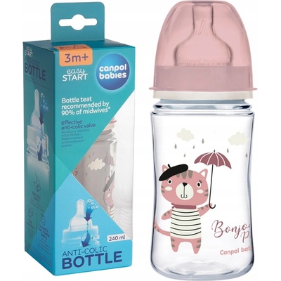 Canpol babies fľaša sa širokým hrdlom Bonjour Paris růžová 240ml