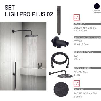 Gedy Комплект душ High Pro Plus 02, пита 25 см, черен мат (0000GYHP1010200)