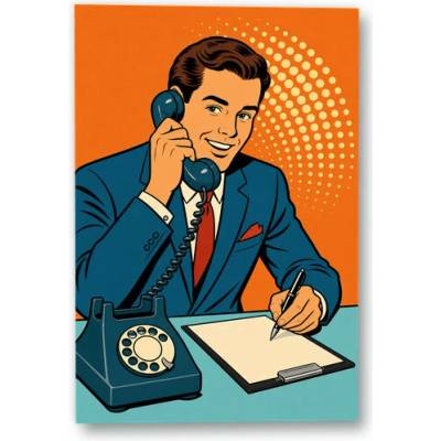 Plakát – Muž v obleku telefonuje a píše 90 × 135 cm Bez rámu Ne Bez rámu