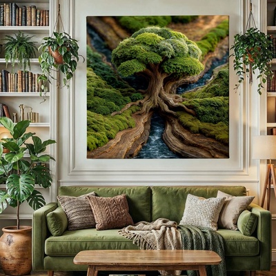Obraz na plátně - Strom života Vodní síla, mechový styl FeelHappy.cz Velikost obrazu (šířka x výška): 40 x 40 cm