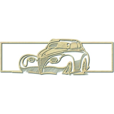 Retro stylizované dřevěné auto - dekorativní obraz na zeď - SAMUEL: Přírodní překližka - Topol přírodní 119 x 35 cm 3949-48935 PR0326