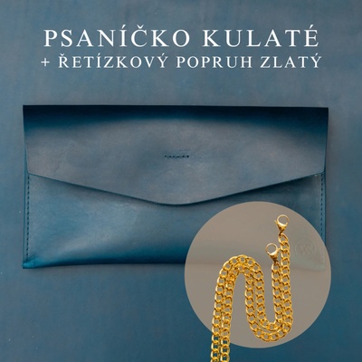 Wood Style psaníčko Kulaté Modré Řetízkový zlatý