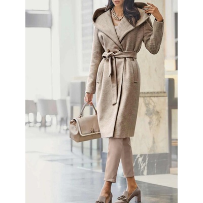 Ashley Brooke dámsky vlnený kabát so štýlovou kapucňou bledo hnedý ecru