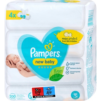 Pampers New Baby Dětské Čisticí Ubrousky 4 Balení = 200 Čisticích ubrousků