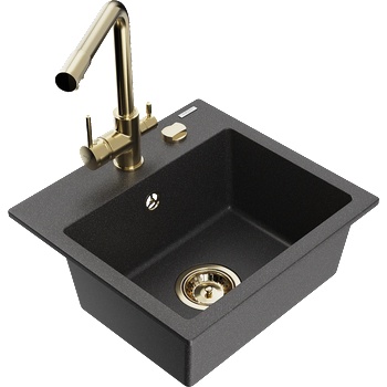Mexen Milo гранитна мивка с 1 отделение с кухненски смесител Duero, черна с пръски - 6505-76-671600-50 (6505-76-671600-50)