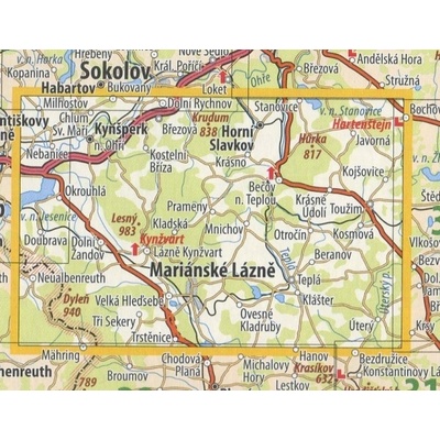 KČT 02 Slavkovský les a Mariánské lázně - nástěnná turistická mapa 90 x 60 cm Varianta: mapa v dřevěném rámu, Provedení: Ticiago černý