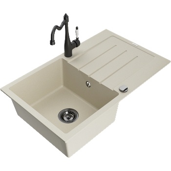 Mexen Bruno гранитна мивка с една камера и сушилник и кухненски смесител Карла, бежов - 6513-69-670700-70 (6513-69-670700-70)