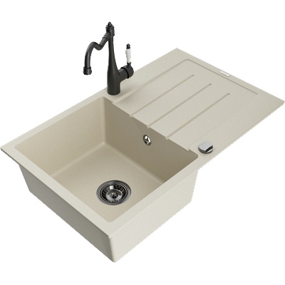 Mexen Bruno гранитна мивка с една камера и сушилник и кухненски смесител Карла, бежов - 6513-69-670700-70 (6513-69-670700-70)