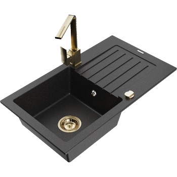 Mexen Pablo гранитна мивка с една купа със сушилня и кухненски смесител Rita, черен/сребрист металик- 6510-73-670300-50 (6510-73-670300-50)