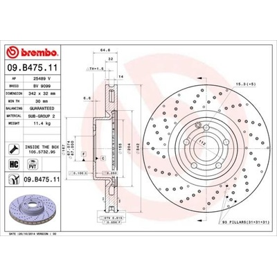 BREMBO Brzdový kotúč dierovane/vnutorne chladene Ø342mm 09.B475.11