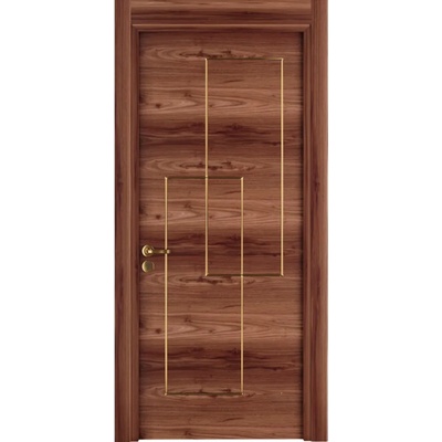 New Style Алуминиева врата с облицовка от mdf - Инфинити - орех - златни лайсни (цена без монтаж)