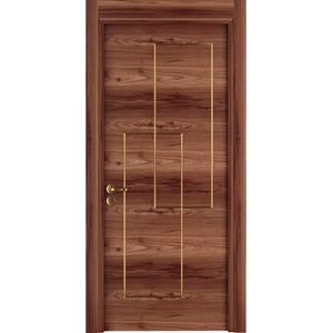 New Style Алуминиева врата с облицовка от mdf - Инфинити - орех - златни лайсни (цена без монтаж)