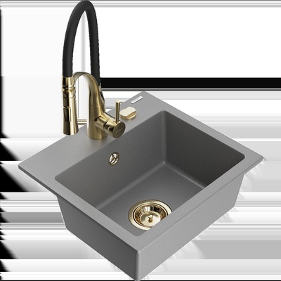 Milo еднокоморна гранитна мивка с кухненски смесител Aster, сив - 6505-71-73450-57-G (6505-71-73450-57-G)