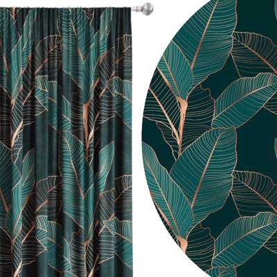 Soovi Home Zatemňovací záves Tropical Harmony – vzor zelených listov so zlatou kresbou Veľkosť: 140x300 na riasiaci pás