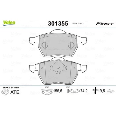 Sada brzdových destiček, kotoučová brzda VALEO 301355