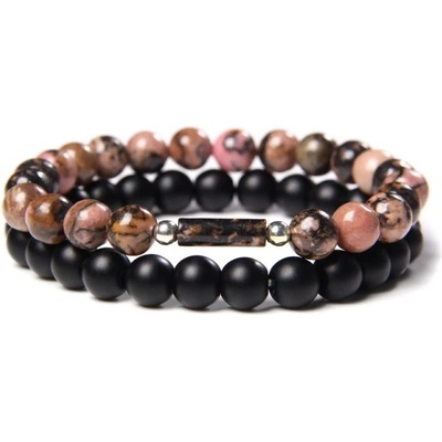 Naky sada náramků rodonit & černý kámen N1027