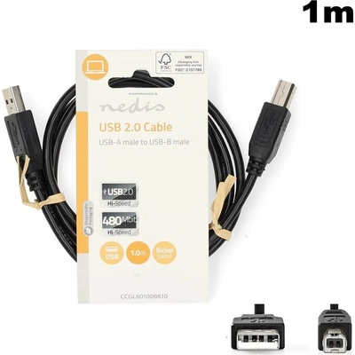 Nedis CCGL60100BK10 USB 2.0, zástrčka USB-A - zástrčka USB-B, k tiskárně, 1, černý