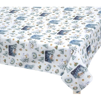 Bellatex vánoční ubrus Chaloupka a krajina zasněžená 100x100 cm