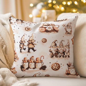 Biante bavlna Sandra SA-663 Hnedí škriatkovia s perníčkami na bielom 50 x 60 cm