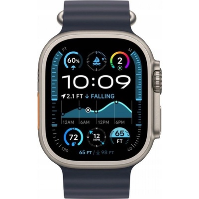 Apple Watch 49mm námořnicky modrý Oceánský řemínek - provedení z přírodního titanu MXTH3ZM/A – Zboží Živě