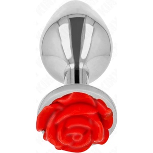  Метален анален плъг с червена роза, 10, 2см. - Kink Plug Rose Silver (D-242594)