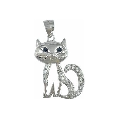 Infinitysilver Stříbrný přívěsek kočička s černýma očima L446659